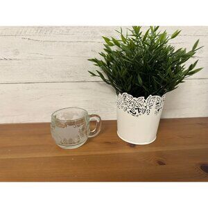 Vintage  Nestle Nescafe World Globe Etched Heavy Glass Coffee Tea Mug